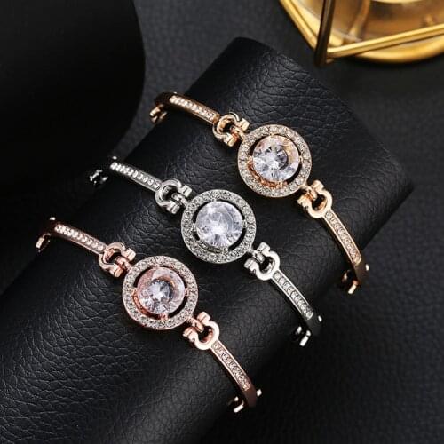 Fashion luxury wild zircon bracelet bracelet simple temperament rose gold round rhinestone charm bracelet girl gift