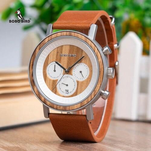 BOBO BIRD Chronograph Men Watches Stainless Steel Relogio Masculino Wooden Watch Women relojes para hombre in Wood Gift Box