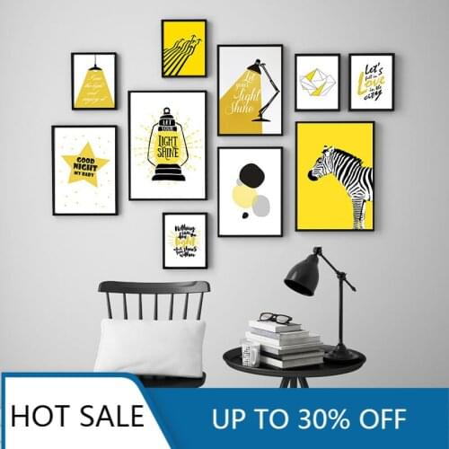 Nordic Cartoon Animal Wall Art Canvas Painting Poster Print Yellow Table Lamp Wall Pictures For Nursery Home Kids Room Decor