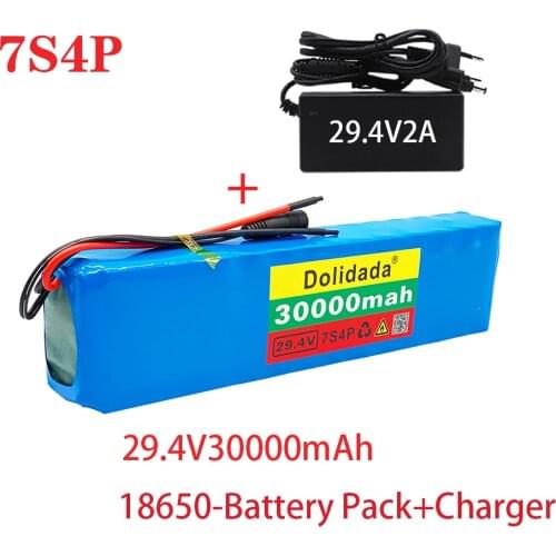 2021 new 7s4p 30000 MAH electric bicycle motor eBike scooter lithium ion battery pack 29.4V 18650 rechargeable battery + charger