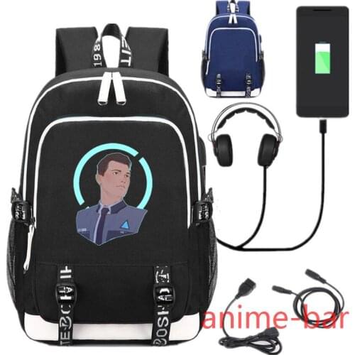 New Game Detroit Become Human laptop Backpack School Bags Bookbag USB Charge Interface Shoulder Travel Bag Work Leisure Bags