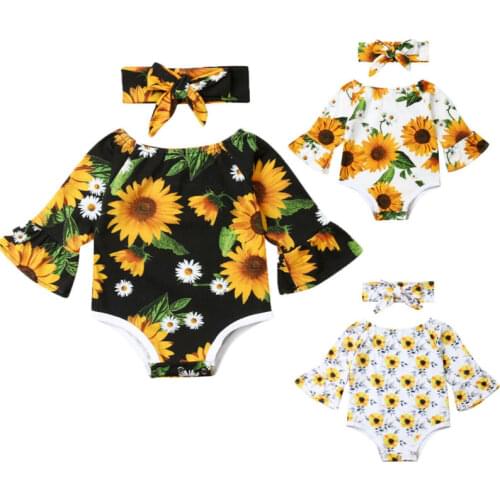 Baby Clothes 2019 Toddler Newborn Baby Girl Sunflower print Ruffle Bodysuits Jumpsuit Outfits Sunsuit 3-24M