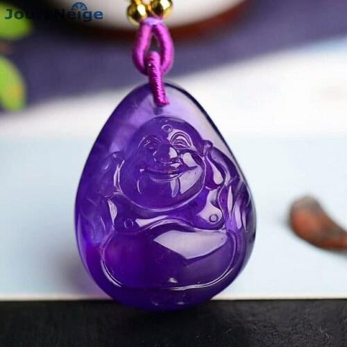 Wholesale Purple Natural Crystal Pendant Hand Carved Laughing Buddha Pendant Sweater Chain Necklace Lucky for Women Men Jewelry
