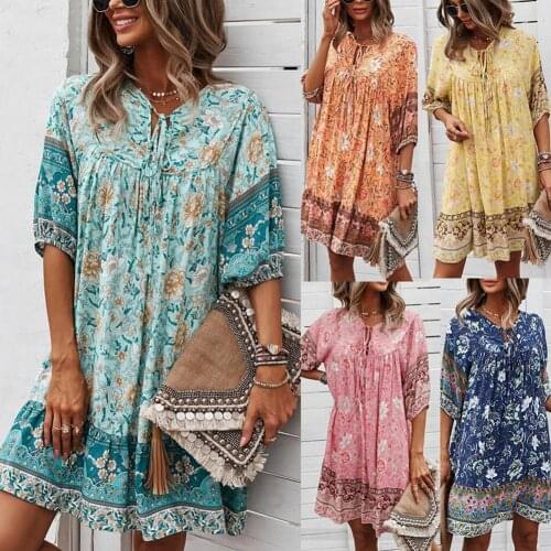 Dress Half Sleeve All-match Cotton Blended Women Printed Above Knee Mini Dresses for Party vestidos dresses for women 2021