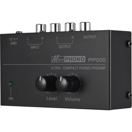 PP500 Phono Preamp Preamplifier with Level Volume Controls RCA Input Output 1/4" TRS Output Interfaces for LP Vinyl Turntable