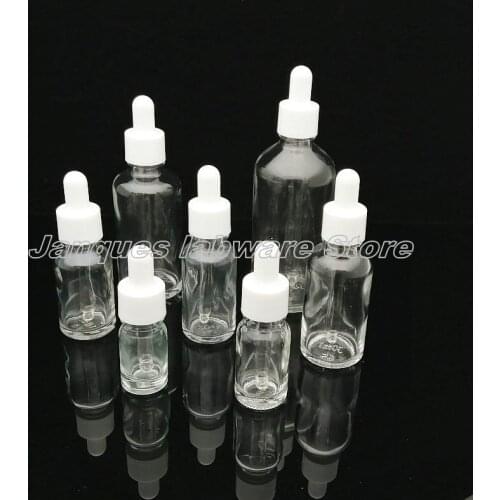 10pcs 5ml to 100ml Transparent Glass Dropper Bottles With White Cap for Lab Essential Oil Perfume Sample Bottle Aromatherapy