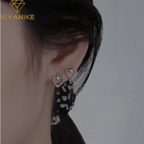 XIYANIKE 925 Sterling Silver Love Heart Hoop Earring Female Fashion Temperament Cute Romantic Personality Sweet Birthday Gift