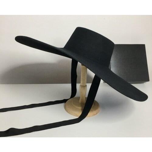 Fedora Hats For Women Autumn Winter High Top Jazz Black 100% Wool Top Hat Flat Top Big Wide Brim Cap Female Windproof New 2021