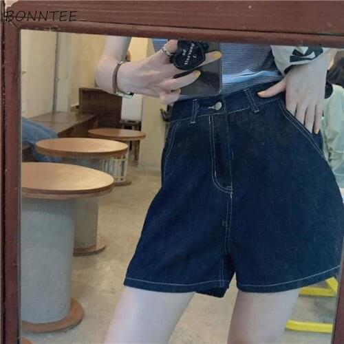 Shorts Women Summer Korean Style College Fashion Denim Streetwear Simple Ins Design Loose Classic Casual Popular Ladies Retro