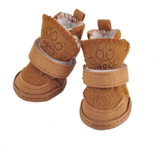 Cute Soft Bottom Comfortable Non-slip Winter Dog Shoes Waterproof For Small Dogs Pet Warm Brown Pink Snow Boots Pets Favorite