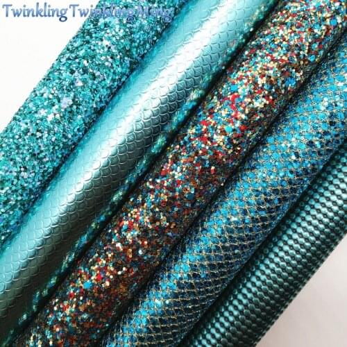 BLUE Glitter Fabric,Mesh Glitter Fabric, Mermaid Dots Synthetic Leather Fabric Sheets For Bow A4 21x29CM Twinkling Ming XM668