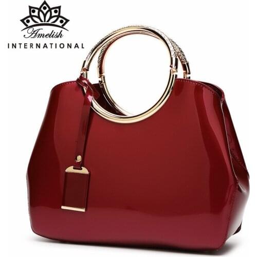 AMELISH Casual Totes Patent Leather Handbags Ladies Fashion Wedding Party Bags 2021 Famous Brands Crossbody Messenger Hand Bag