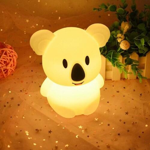 LED Cute Koala Night Light Colorful Rechargeable Touch Light Kids Bedside Lamp Soft Silicone Desktop Light For Baby Toddler