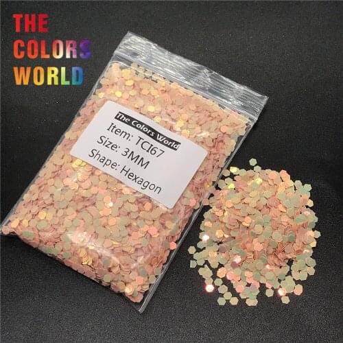 TCI67 Pearlescent Iridescent Shell Pink Color Hexagon Shape Nail Glitter Nail Art Decoration Nail Gel Makeup DIY Cup Decoration
