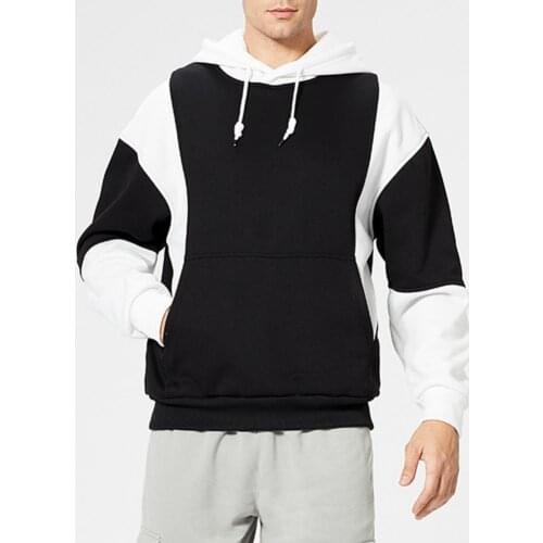 Men Hoodie Color Block Hooded Autumn Winter Patchwork Drawstring Large Pocket Sweatshirt Streetwear Casual Men Clothing 2021