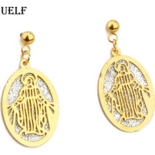 Uelf Virgin Mary Earrings Gold Color Trendy Religious Jewelry Gifts Wholesale Earrings Our Lady For Women Girls