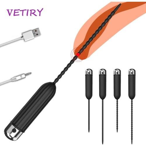 Vibrator Penis Plug Silicone Urethral Catheter USB Charging Adult Sex Toys for Men Male Masturbation Vibration Horse-eye Stick