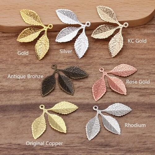 20pcs Three Leaf Flower Motif Charms Vintage Bracelet Necklace Pendants Charms Brass Material DIY Jewelry Making Findings
