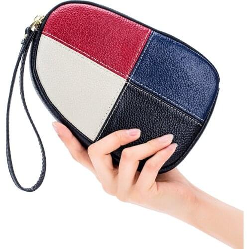 Large Capacity 4 Contrast Colors 1 Zipper Pocket 3 Card Slots Full Grain Clutch Bag Women Removable Strap Handbag Purse