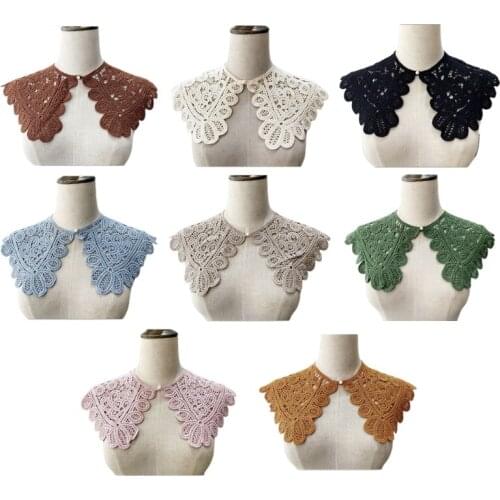 Faux Pearl Button Cotton Shawl Fake Collar Necklace Women Hollow Out Floral Lace Lapel Half Shirt Multicolor Mini Cape