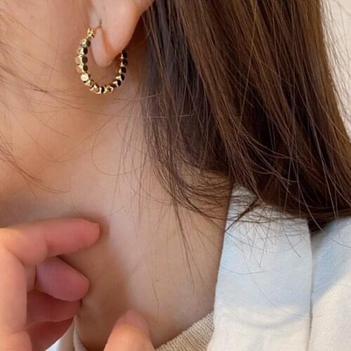 Chic Korean Style Cube Beaded Circle Drop Earrings for Women Charms Aesthetic Loop Earrings Fashion Jewelry
