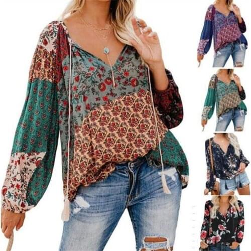 Womens Tops and Blouses V-neck Long Sleeve Pullover Loose Drawstring 6 Colors Size(S-XXL)