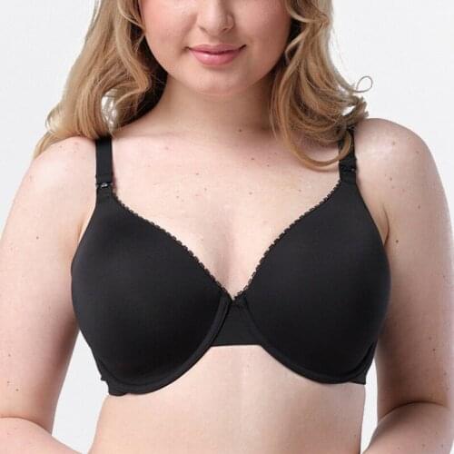 Women Full Cup Black Padded Plunge Underwire Bralette Plus Size Bra Maternity Nursing Bra for Pregnant B C D DD DDD E F G H I