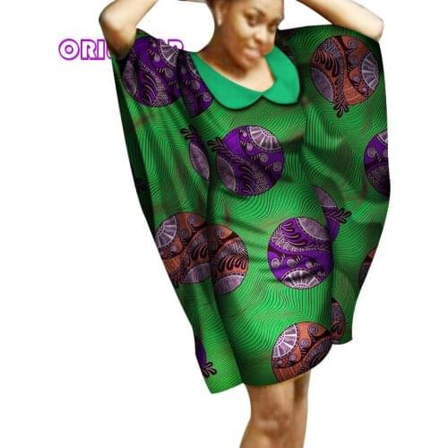 Women African Dress Bat Sleeve Short Dashiki Dresses African Print Dress Bazin Riche Traditional African Clothing WY1522