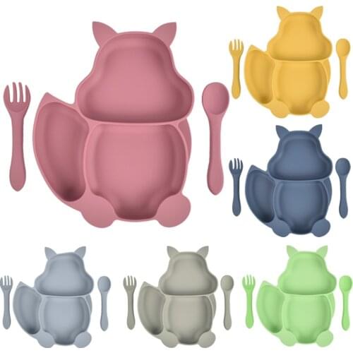 1Set Silicone Baby Feeding Tableware Spoon Fork Set Dining Plate With Sucker Tableware Plates Dinnerware Baby Plate Set Dishes