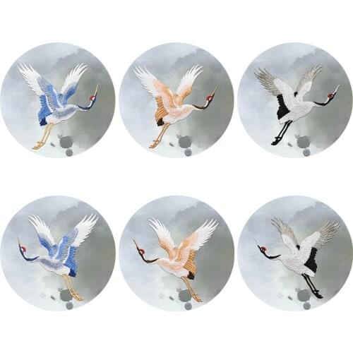 Crane Patches for Clothing Embroidery Applique Sew on Red-crowned Birds Decor DIY Embroidered Stickers for Clothes