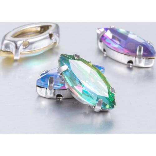 10pcs/bag Mixed Laser Shine color horse eye shape Sew-on Rhinestones for Diy Craft Christmas Clothing Garment Decoration Jewelry