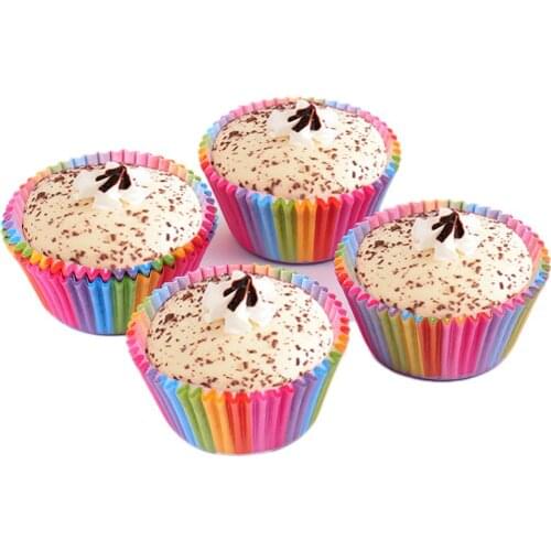 100PCS/Set Rainbow Baking Cake Cups Muffin Bread Biscuits Chocolate Cream Cake Paper Cup Pastry Decorating Tools