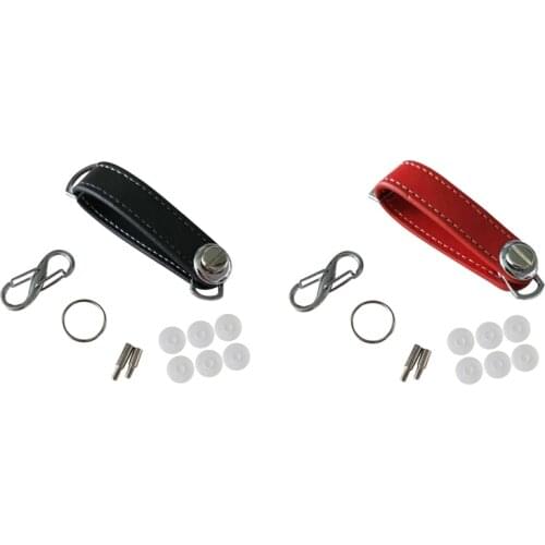 2Pcs Car Key Pouch Bag Case Wallet Holder Chain Key Wallet Ring Pocket Key Organizer Smart Leather Keychain Black & Red