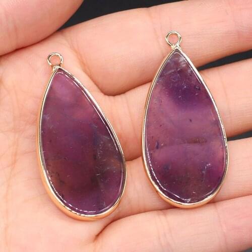 2pcs Natural Stone Crystal Agates Charms Water Drop Shape Amethysts Pendants for Jewelry Making DIY Nacklace Bracelets 20x45mm