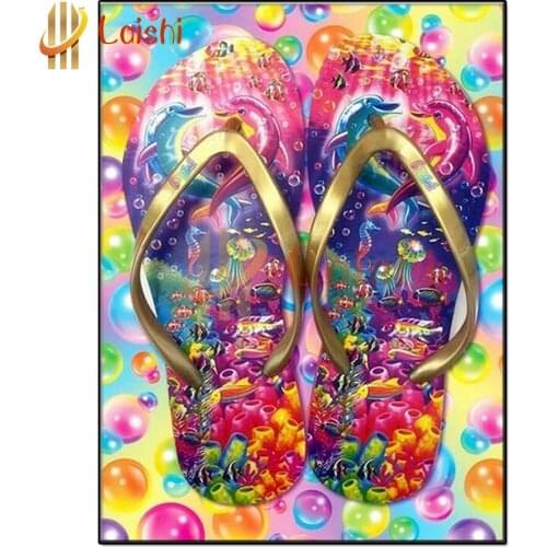 5d diy diamond embroidery Abstract doodle flip-flops, sea animal landscape, dolphin sale full square round drill home decor
