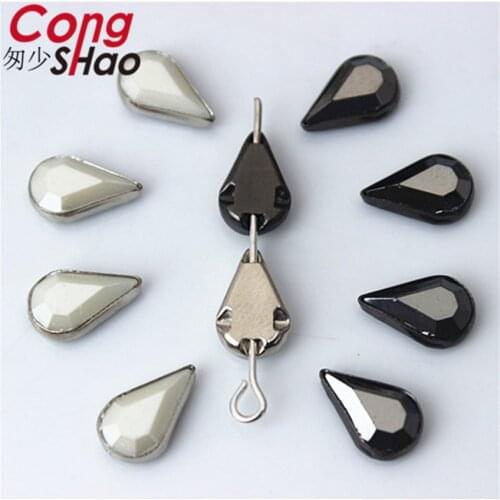 Cong Shao 50pcs 7*11mm Drop Acrylic rhinestone Stones With copper Metal Settings flatback sewing 2 Hole DIY costume Button CS151