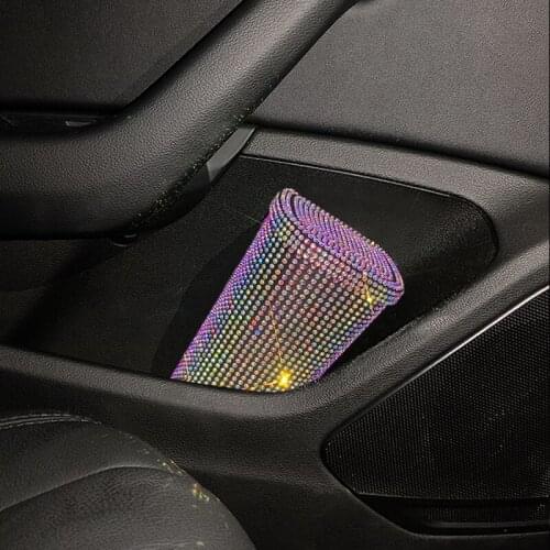 Car Trash Bin Can Bling Glitter Car Rubbish Box Rhinestone Plastic Storage Bins Organizer Box Container