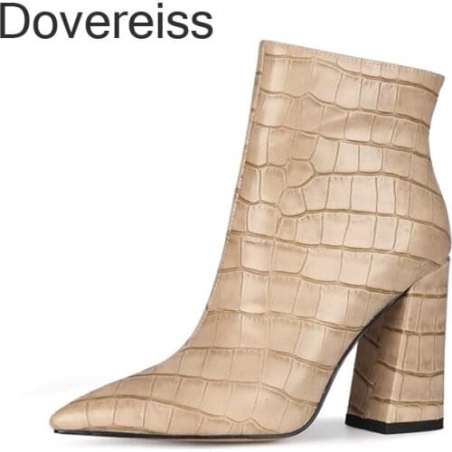 Fashion Womens Shoes Winter new Sexy Short boot Elegant Pointed toe Beige Concise Mature Chunky heels boots Big size 44 45