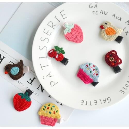 Boutique ins 40pcs Fashion Cute Cherry Strawberry Cupcake Bird Bear Hairpins Crochet Animal Fruit Hair Clips Princess Headwear