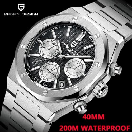 PAGANI DESIGN 2021 New Mens 40mm Stainless Steel Six Pin Quartz Timepiece Sapphire 200m Waterproof Clock Reloj Hombre