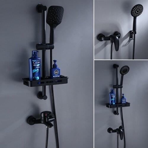 Black Shower Faucet Mixer Set With Bathroom Commodity Rack Brass Bathtub Faucet Mixer Bath Bathroom Sink Shower Faucets Tap