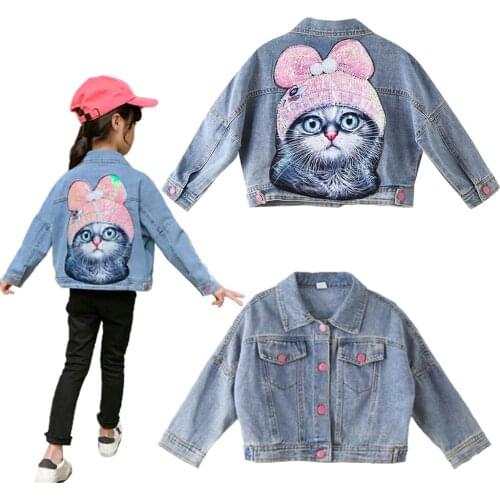 Spring/autumn Girls' Denim Jacket Coat New Korean Childrens Clothing Clothes Infant Girls Baby Tops Cartoon Cat Kid Clothes