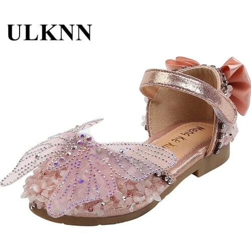 ULKNN Childrens Flat Shoes 2021 New Soft Sole Girls Silver Princess Shoes Fashion Student Single Shoes Size 21-36