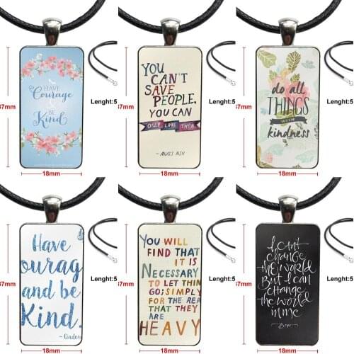 For Girls Gifts Fashion Glass Cabochon Pendant Rectangle Necklace Choker Necklace Jewelry Have Courage And Be Kind Art