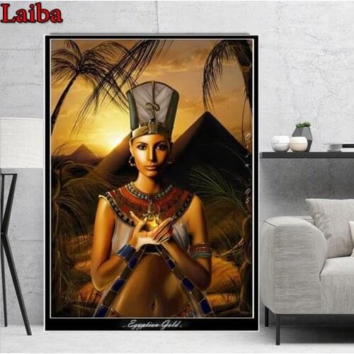 Egypt Art Woman Sunset diamond Painting cross stitch Gold pyramid girl mosaic embroidery Cleopatra diamond Picture decoration