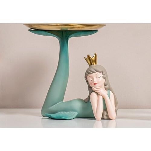 European Resin Mermaid Monkey Girl Key Storage Metal Tray Accessories Home Livingroom Coffee Table Fruit Tray Decoration Crafts