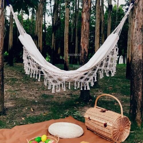 Nordic Hammocks White Handmade Tassels Thick Canvas Swing Anti-rollover Outdoor Furniture Leisure Double Designer Tassel Hammock