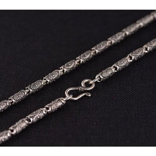 FNJ 4mm 45cm Flower Link Chain 925 Silver Fine Original S925 Silver Men Necklaces for Jewelry Making