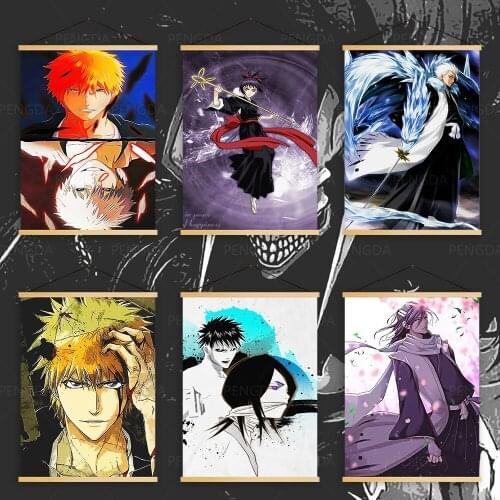 Canvas Wall Art Print Modern Anime Japan Bleach Role Fight Solid Wood Hanging Scrolls Paintings Nordic Style Home Decor Poster