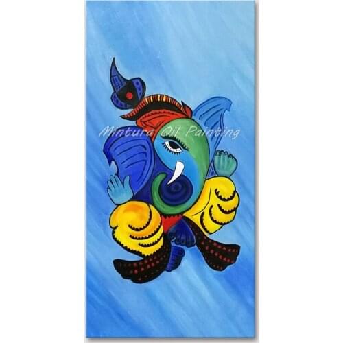 Mintura Wall Picture for Living Room Oil Paintings on Canva Hand Painted Abstract Cartoon Elephant Home Decor Wall Art No Framed